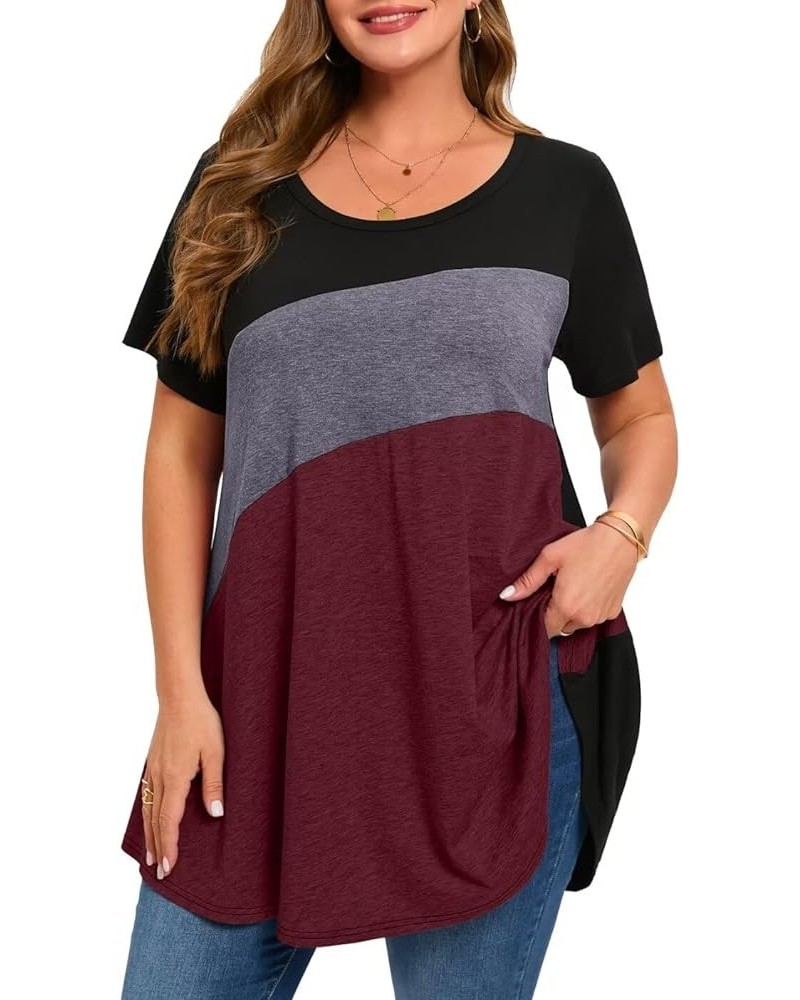 Womens Short Sleeve Plus Size Tunic Tops Color Block Casual Loose Summer Swing Tee Shirts for Leggings Scoop Neck D-winered $...