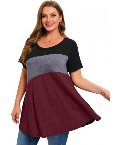 Womens Short Sleeve Plus Size Tunic Tops Color Block Casual Loose Summer Swing Tee Shirts for Leggings Scoop Neck D-winered $...