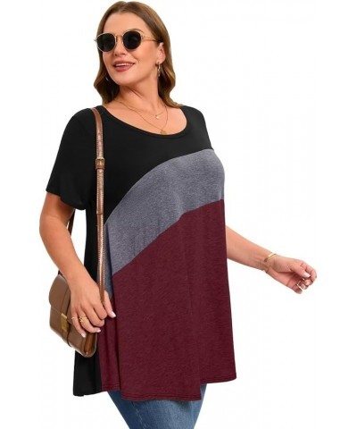 Womens Short Sleeve Plus Size Tunic Tops Color Block Casual Loose Summer Swing Tee Shirts for Leggings Scoop Neck D-winered $...