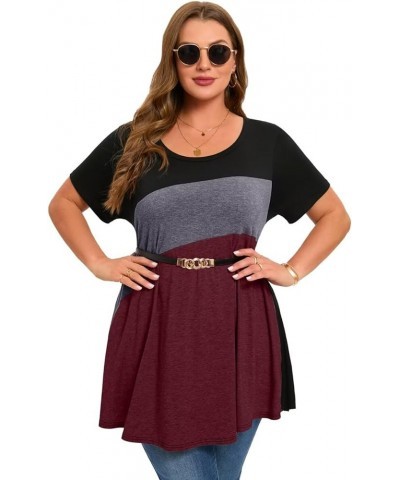 Womens Short Sleeve Plus Size Tunic Tops Color Block Casual Loose Summer Swing Tee Shirts for Leggings Scoop Neck D-winered $...