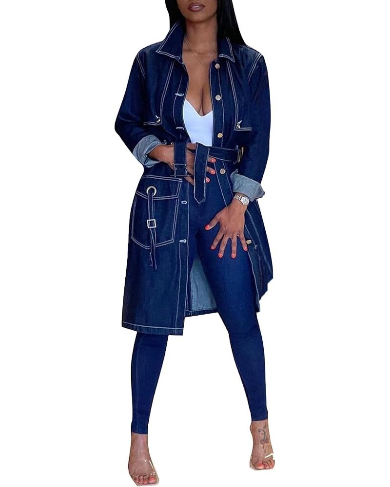 Plus Size Denim Jacket for Women Long Trench Coats Casual Outerwear Fall Winter 2023 04-lblue $18.59 Jackets