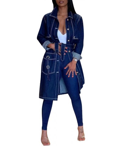 Plus Size Denim Jacket for Women Long Trench Coats Casual Outerwear Fall Winter 2023 04-lblue $18.59 Jackets