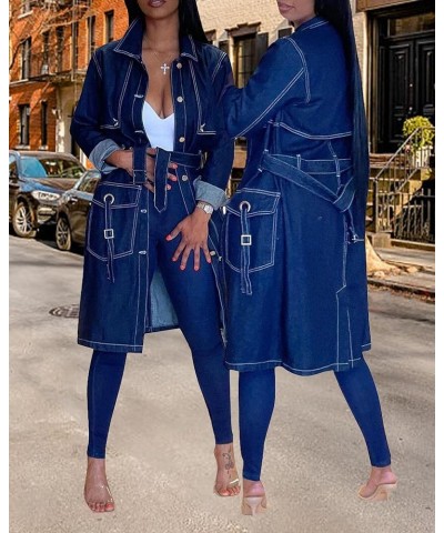 Plus Size Denim Jacket for Women Long Trench Coats Casual Outerwear Fall Winter 2023 04-lblue $18.59 Jackets