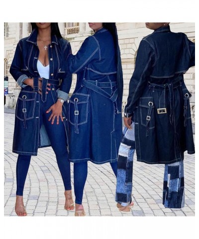 Plus Size Denim Jacket for Women Long Trench Coats Casual Outerwear Fall Winter 2023 04-lblue $18.59 Jackets