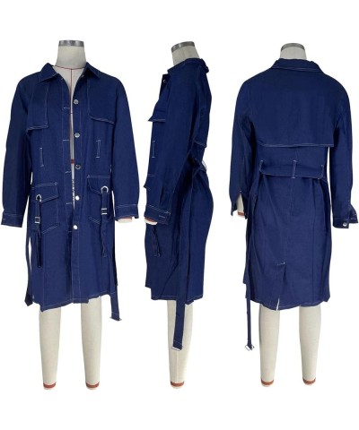 Plus Size Denim Jacket for Women Long Trench Coats Casual Outerwear Fall Winter 2023 04-lblue $18.59 Jackets