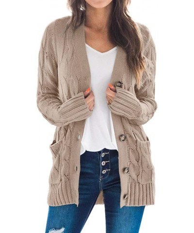 Women's Cable Knit Cardigan Long Sleeve Open Front Button Down Knitwear Sweater Coat A07-tan $22.94 Sweaters