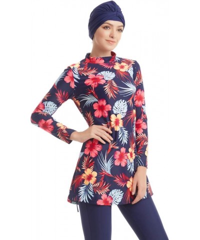 Womens' Modest Swimsuit 3 Pieces Full Cover Hijab Burkini Blue $19.35 Swimsuits