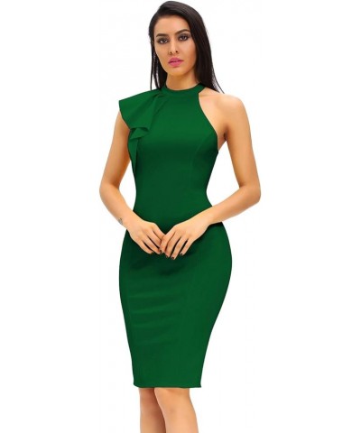 Women's Fashion Ruffle One Shoulder Sleeveless Midi Bodycon Cocktail Party Dress Hopeful Green $17.27 Dresses