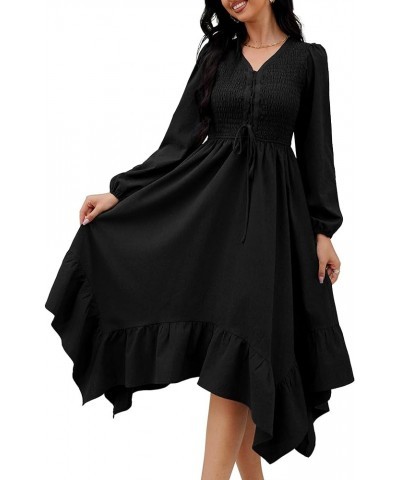 Women's Elegant Mesh Work Dress with Swiss Dot Contrast, Long Bishop Sleeves, V-Neckline, and Bodycon Fit H-black $13.74 Dresses