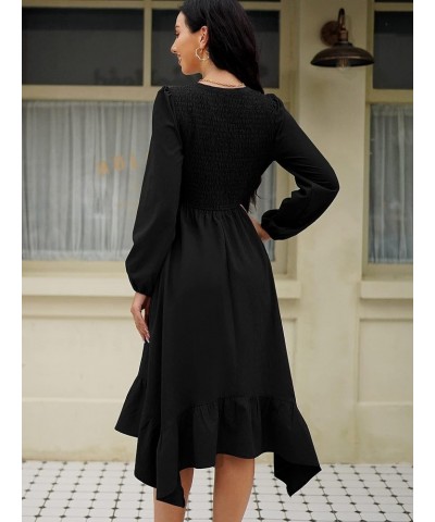 Women's Elegant Mesh Work Dress with Swiss Dot Contrast, Long Bishop Sleeves, V-Neckline, and Bodycon Fit H-black $13.74 Dresses