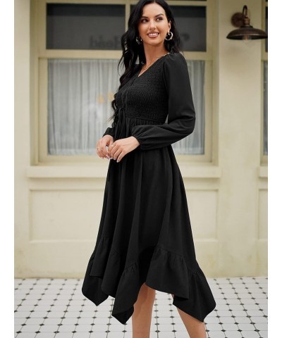 Women's Elegant Mesh Work Dress with Swiss Dot Contrast, Long Bishop Sleeves, V-Neckline, and Bodycon Fit H-black $13.74 Dresses