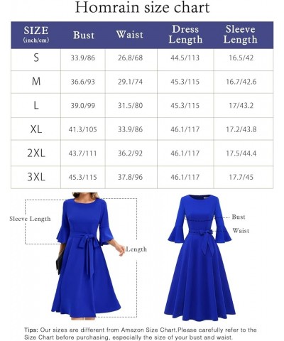 Women's Elegant Bell Sleeve Cocktail Party Dresses for Wedding Guest Fit and Flare Modest Church Midi Evening Dress Navy Flow...