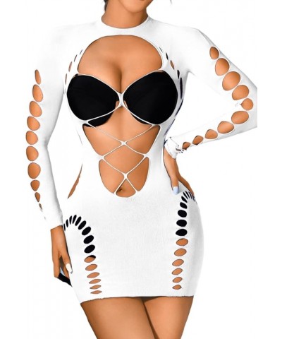 Rave Outfit, Hollow Out, Long Sleeve Bodycon Dress Dancewear White $10.56 Dresses