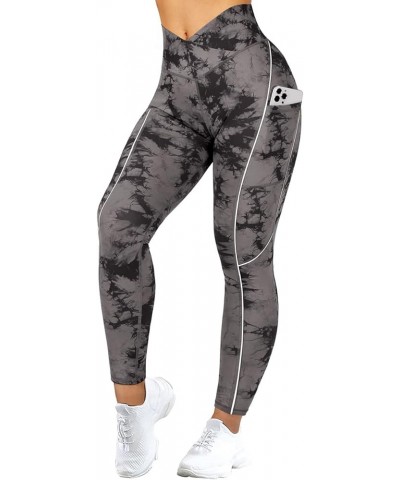 Women Reflective High Waisted Running Leggings with Pockets Yoga Pants 35 Tie Dye Black $14.06 Leggings