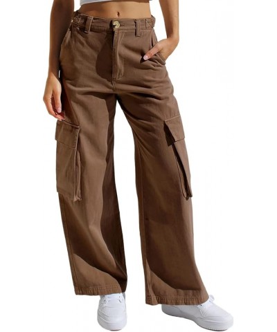 Parachute Pants for Women Baggy Low Waist Cargo Pants Casual Loose Y2k Pants Wide Leg Jogger Trousers Solid Brown $9.03 Pants