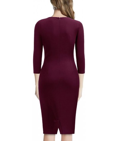 Women's Business Retro Ruffles 2/3 Sleeve Cocktail Pencil Dress B-wine $17.22 Dresses