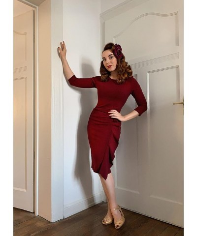 Women's Business Retro Ruffles 2/3 Sleeve Cocktail Pencil Dress B-wine $17.22 Dresses