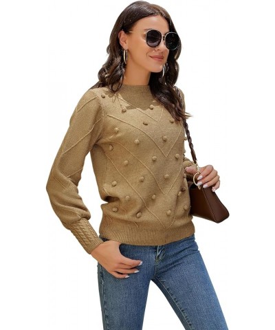 Women's Lantern Sleeve Crewneck Oversized Pullover Sweater Elegant Knit Warm Jumper Top 2023 Brown $12.25 Sweaters