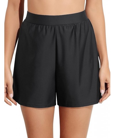 Women's Solid Color Waistband Tankini Boyleg Swimsuit Boardshorts with Briefs Black $17.69 Swimsuits