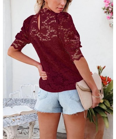 Womens Tops Puff Short Sleeve Ruched V Neck Loose Fit Summer T Shirts Blouse Z4 Burgundy $10.00 Blouses