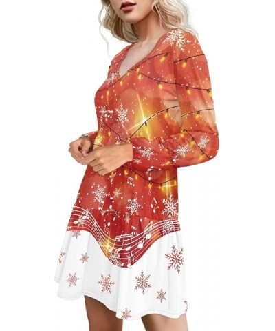 Women Wrap V Neck Dresse Long Sleeve Casual Loose Tunic Dresses Ruffle Swing Party Dresses Christmas Snowflake Music Notes $1...