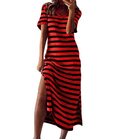 Summer Dresses 2023 Sleeveless Working Dress Short Sleeve Solid V-Neck Casual Women's Dress Plus Size Maxi Dress 12-red $5.99...