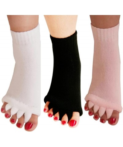 3 Pairs Yoga Sport Gym Five Toe Separator Socks Foot Alignment Pain Massage Toeless Socks Black+white+pink $11.38 Activewear