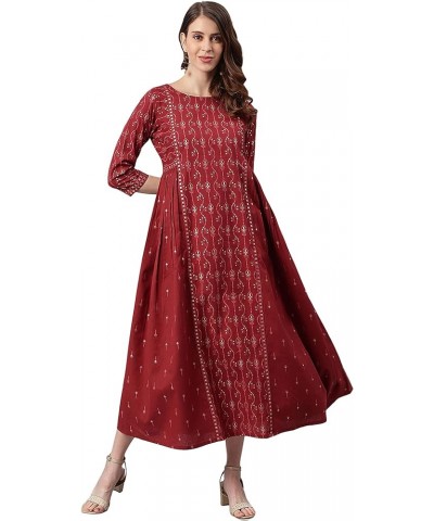 Women's Day Maroon Cotton Flex Ethnic Dress Gold $27.03 Dresses