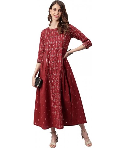 Women's Day Maroon Cotton Flex Ethnic Dress Gold $27.03 Dresses