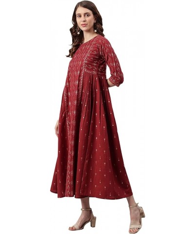 Women's Day Maroon Cotton Flex Ethnic Dress Gold $27.03 Dresses