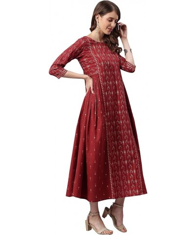 Women's Day Maroon Cotton Flex Ethnic Dress Gold $27.03 Dresses