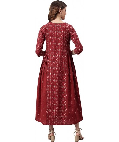 Women's Day Maroon Cotton Flex Ethnic Dress Gold $27.03 Dresses