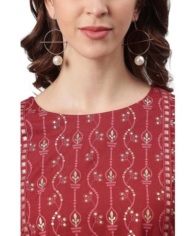 Women's Day Maroon Cotton Flex Ethnic Dress Gold $27.03 Dresses