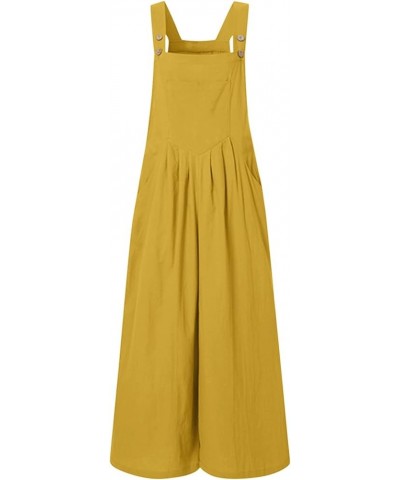 Summer Linen Overalls For Women Loose Fit Jumpsuits Plus Size Linen Baggy Beach Rompers Wide Leg Pants with Pockets 23-yellow...