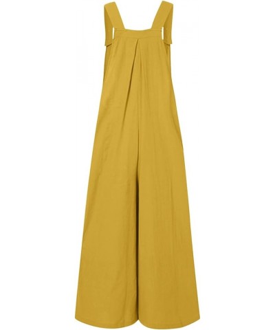 Summer Linen Overalls For Women Loose Fit Jumpsuits Plus Size Linen Baggy Beach Rompers Wide Leg Pants with Pockets 23-yellow...