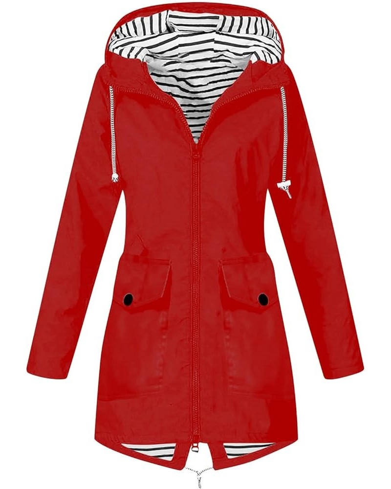 Women Long Raincoat Waterproof Hooded Softshell Trench Coats Windbreaker Outdoor Travel Windproof Warm Rain Jacket A1 Red $10...