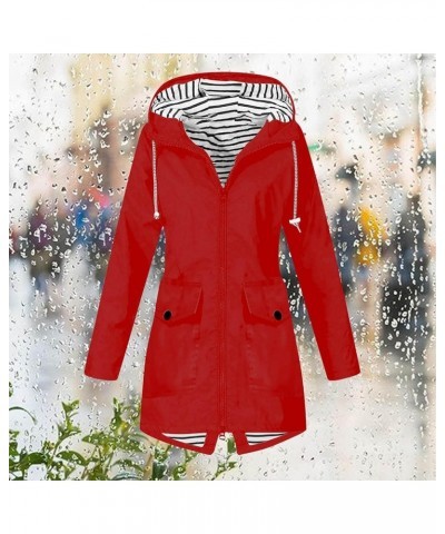 Women Long Raincoat Waterproof Hooded Softshell Trench Coats Windbreaker Outdoor Travel Windproof Warm Rain Jacket A1 Red $10...