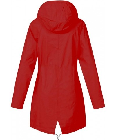 Women Long Raincoat Waterproof Hooded Softshell Trench Coats Windbreaker Outdoor Travel Windproof Warm Rain Jacket A1 Red $10...