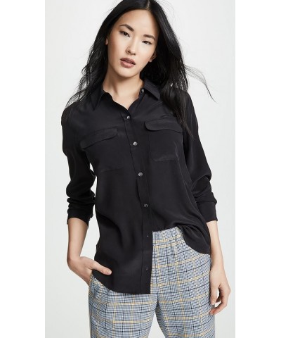 Women's Slim Signature Silk Blouse True Black $86.59 Blouses