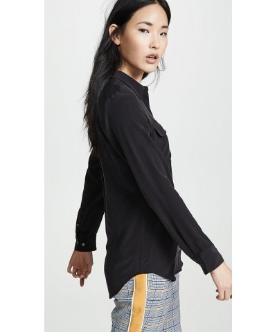 Women's Slim Signature Silk Blouse True Black $86.59 Blouses