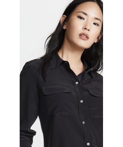 Women's Slim Signature Silk Blouse True Black $86.59 Blouses