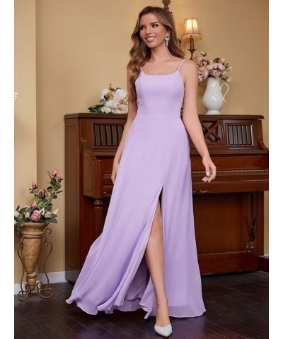 Women's Spaghetti Strap Bridesmaid Dresses Long A Line Slit Chiffon Formal Evening Gown Backless with Pockets Navy $30.55 Dre...