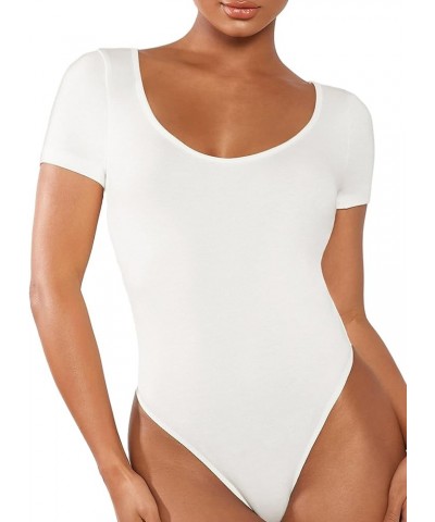 Women's Scoop Neck Short Sleeve Modal Basic Fitted Tshirt Bodysuit Top White $9.68 Bodysuits