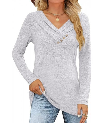 Women's Fall Long Sleeve Tunic Tops for Leggings V Neck Button Casual Blouse Sweatshirt Grey $18.55 Tops