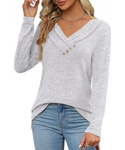 Women's Fall Long Sleeve Tunic Tops for Leggings V Neck Button Casual Blouse Sweatshirt Grey $18.55 Tops