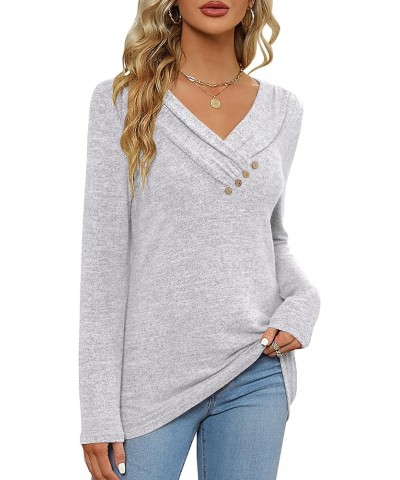 Women's Fall Long Sleeve Tunic Tops for Leggings V Neck Button Casual Blouse Sweatshirt Grey $18.55 Tops