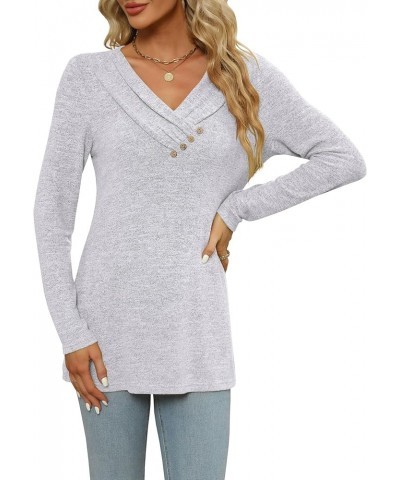 Women's Fall Long Sleeve Tunic Tops for Leggings V Neck Button Casual Blouse Sweatshirt Grey $18.55 Tops