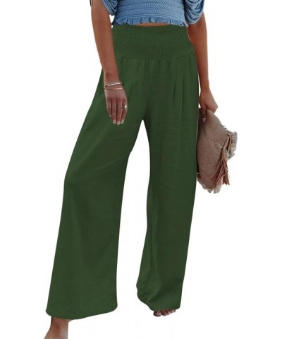 Women Linen Palazzo Pants Summer 2023 Boho Wide Leg High Waist Casual Flowy Lounge Pant Trousers with Pocket K04-green $6.66 ...