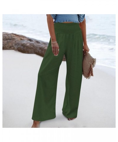 Women Linen Palazzo Pants Summer 2023 Boho Wide Leg High Waist Casual Flowy Lounge Pant Trousers with Pocket K04-green $6.66 ...