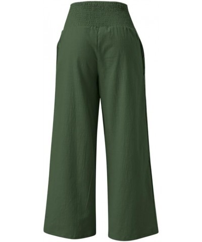 Women Linen Palazzo Pants Summer 2023 Boho Wide Leg High Waist Casual Flowy Lounge Pant Trousers with Pocket K04-green $6.66 ...